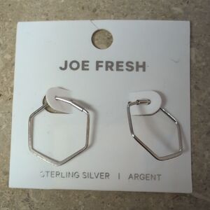 Joe Fresh Hexagon Hoop Earrings in Silver Tone
